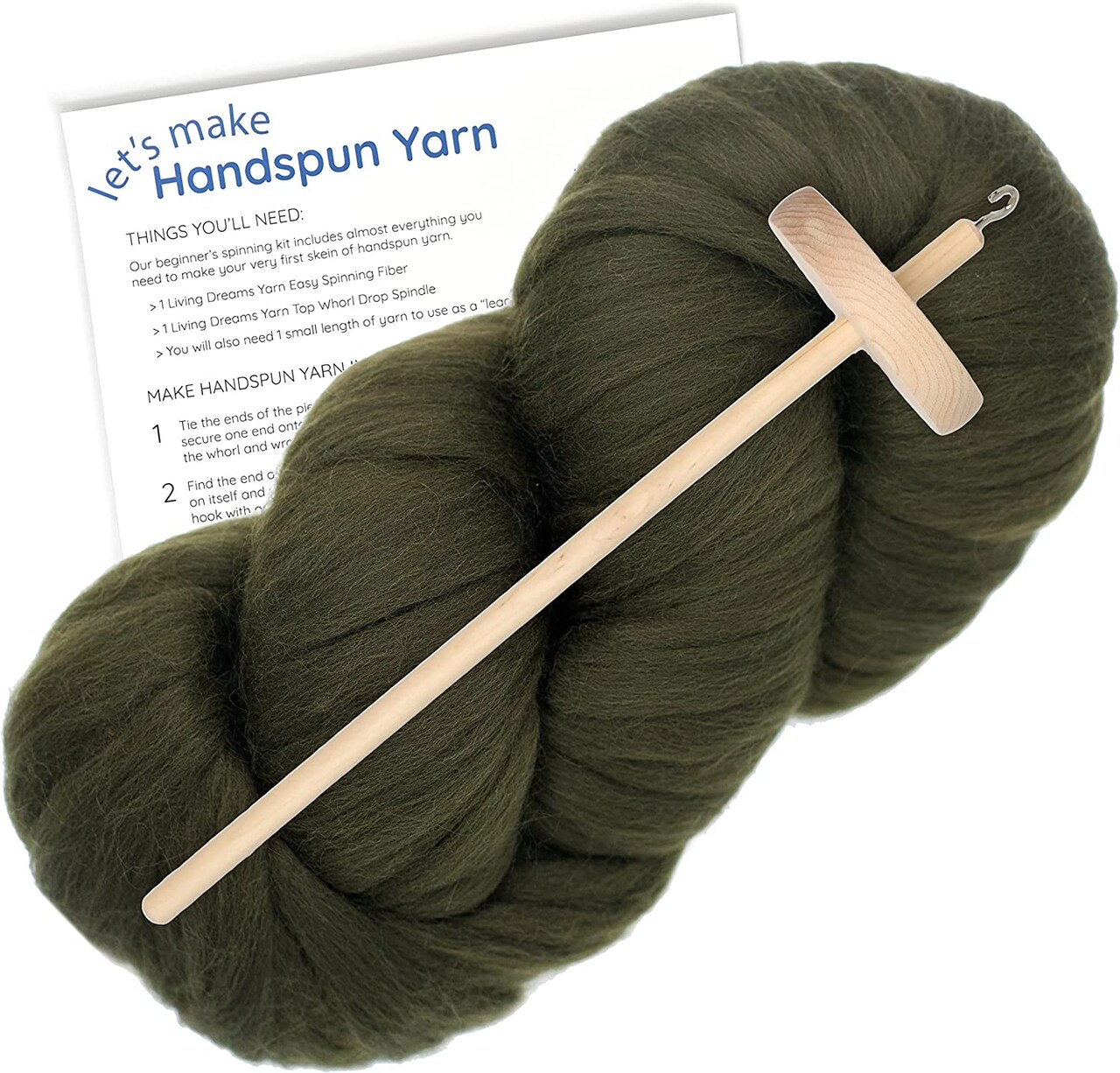 LEARN TO SPIN YARN - Beginner's Spinning Kit with Drop Spindle and Merino Pencil Roving. Choose your color.